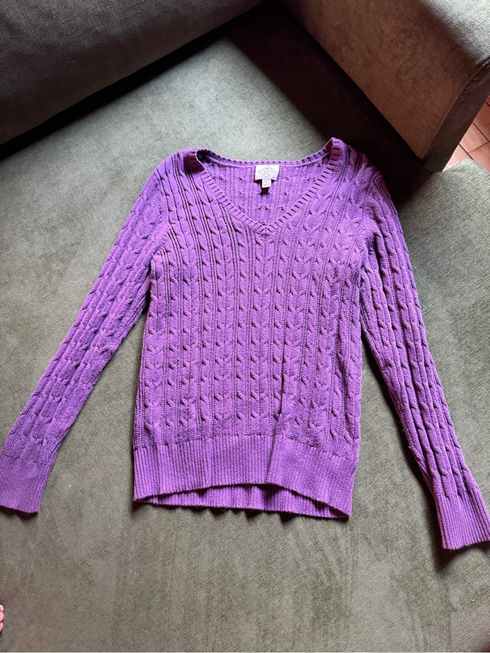 St. John's Bay Purple Cable Knit V-Neck Sweater